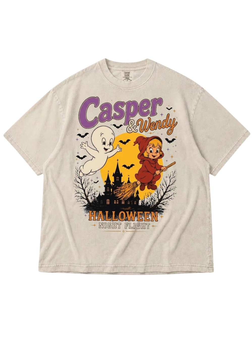 Comfort Colors Casper & Wendy Halloween Graphic Tee - Ivory with Purple & Orange